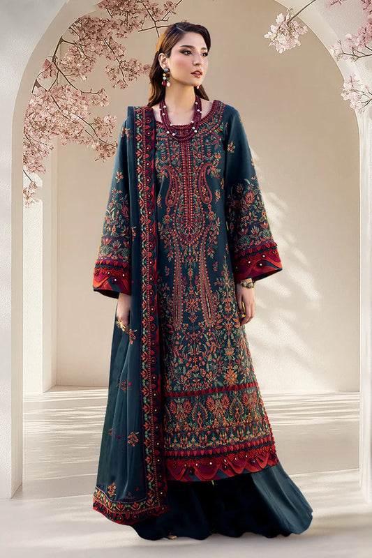 BrandsInn-3PC DHANAK EMBROIDERED SHIRT WITH DHANAK EMBROIDERED SHAWL AND TROUSER -BI-4191