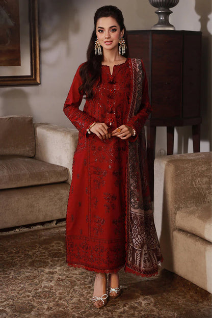 BrandsInn-3PC DHANAK SEQUIN EMBROIDRED SHIRT WITH COURTRAI PRINTED SHAWL AND TROUSER-BI-4228