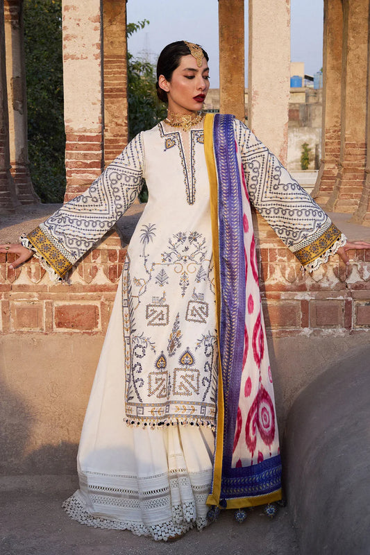 BrandsInn-3PC KHADDAR HEAVY EMBROIDERED SHIRT WITH COURTRAI WOOL PRINT SHAWL AND TROUSER-BI-4150