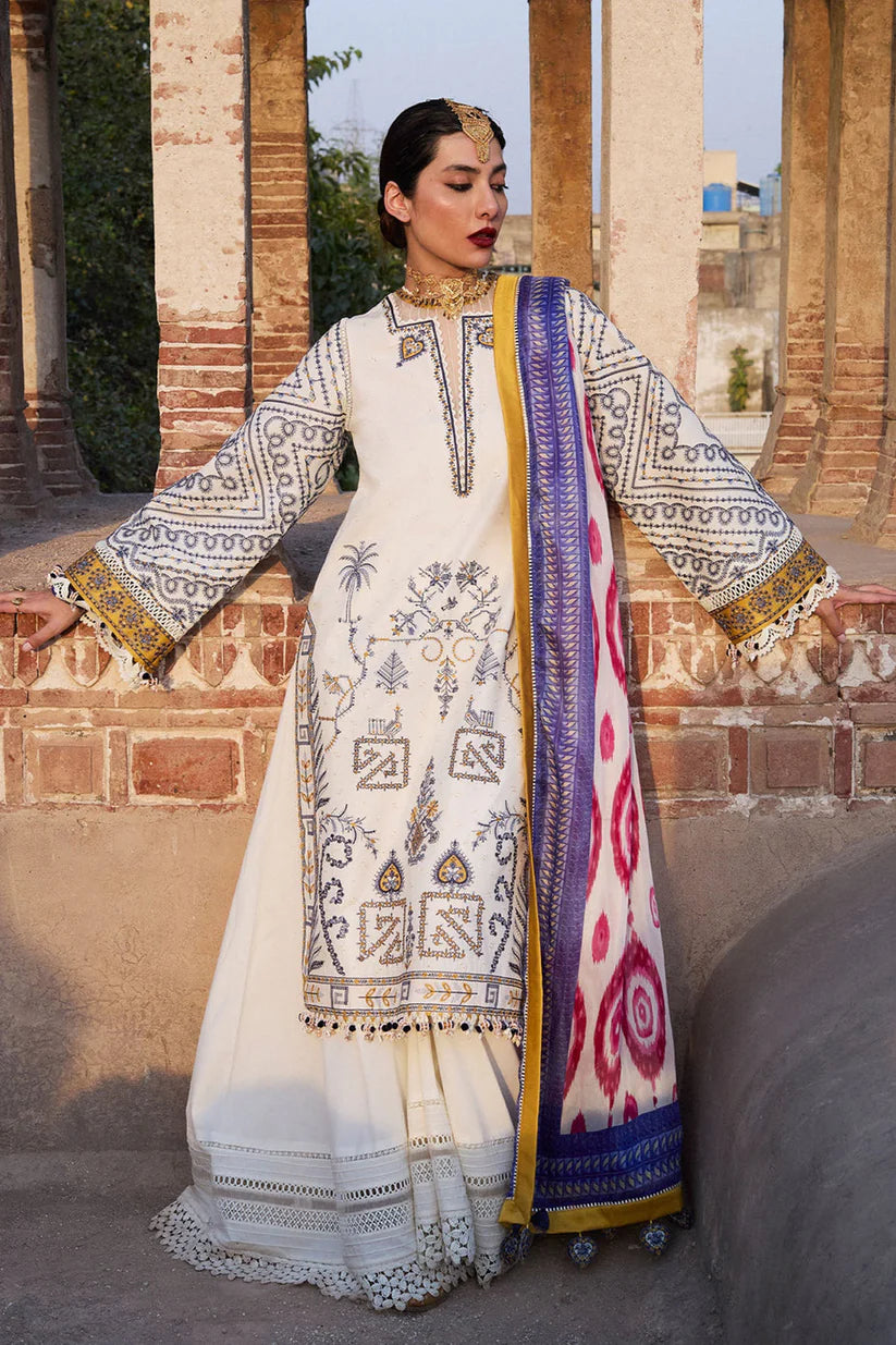 BrandsInn-3PC KHADDAR HEAVY EMBROIDERED SHIRT WITH COURTRAI WOOL PRINT SHAWL AND TROUSER-BI-4150