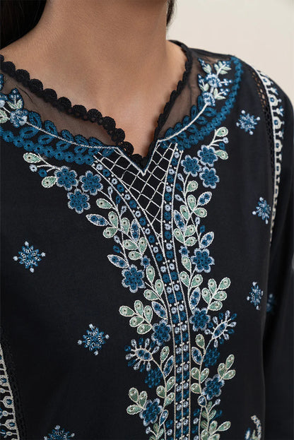 BrandsInn-3PC KARANDI EMBROIDERED SHIRT WITH KHADDI NET EMBROIDERED DUPATTA AND EMB TROUSER-BI-4258