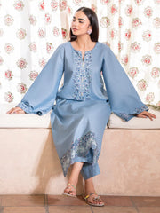 BrandsInn-2PC DHANAK EMBROIDERED SHIRT WITH DHANAK TROUSER-BI-4130