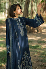 BrandsInn- 3PC DHANAK EMBROIDERED SHIRT WITH DHANAK EMBROIDERED SHAWL AND TROUSER -BI-4174