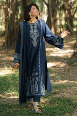 BrandsInn- 3PC DHANAK EMBROIDERED SHIRT WITH DHANAK EMBROIDERED SHAWL AND TROUSER -BI-4174