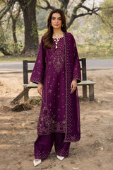 BrandsInn-3PC DHANAK EMBROIDERED SHIRT WITH DHANAK EMBROIDERED SHAWL AND EMB TROUSER-BI-5068