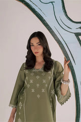 BrandsInn-2PIECE DHANAK EMBROIDERED SHIRT WITH DHANAK EMB TROUSER-BI-15007