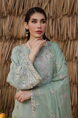 BrandsInn-3PC DHANAK EMBROIDERED SHIRT WITH DHANAK SHAWL AND EMB TROUSER-BI-4347