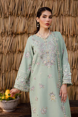 BrandsInn-3PC DHANAK EMBROIDERED SHIRT WITH DHANAK SHAWL AND EMB TROUSER-BI-4347