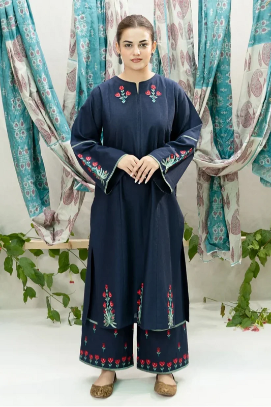 BrandsInn-2PC DHANAK EMBROIDERED SHIRT WITH DHANAK EMBROIDDERED TROUSER-BI-4095