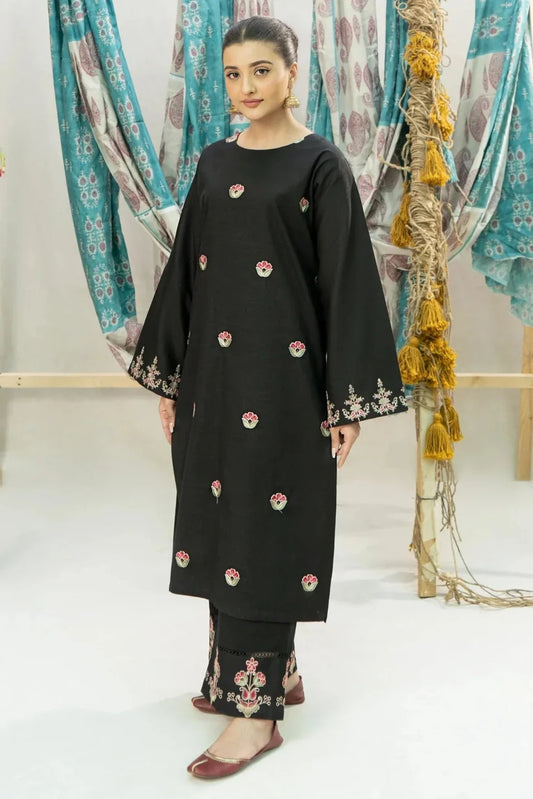 BrandsInn-2PC DHANAK EMBROIDERED SHIRT WITH DHANAK EMBROIDERED TROUSER-BI-4060