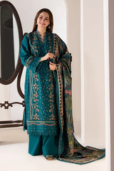 BrandsInn-3PC DHANAK EMBROIDERED SHIRT WITH WOOL PRINTED SHAWL AND TROUSER-BI-5276