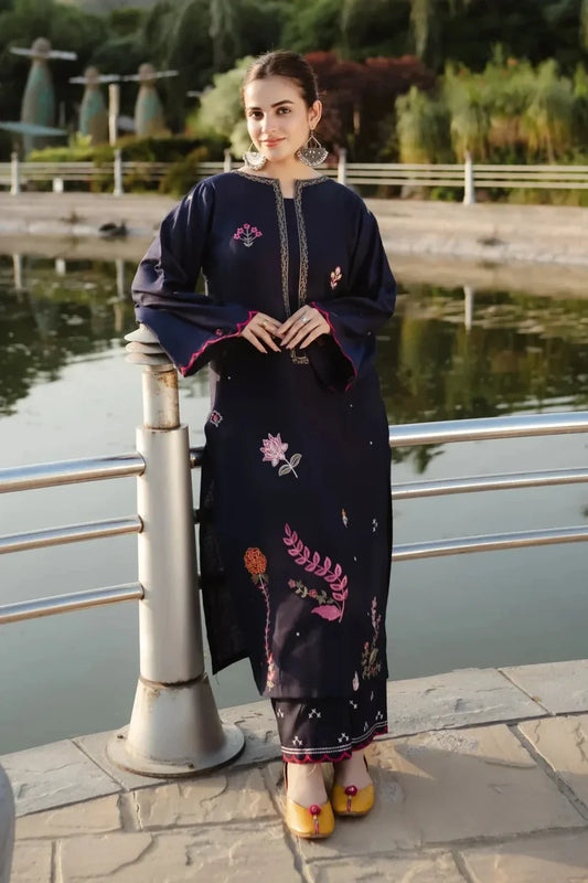 BrandsInn- 2PC Dhanak Embroidered Shirt With Dhanak Embroidered Trouser-BI-4081