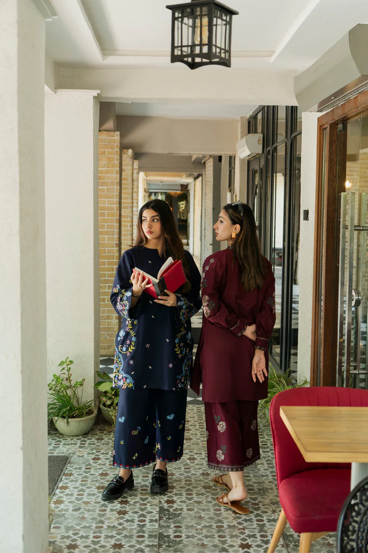 BrandsInn-2PC DHANAK EMBROIDERED SHIRT WITH DHANAK EMBROIDRED TROUSER-BI-136