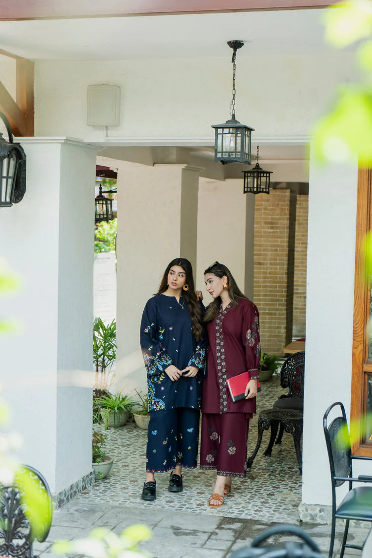 BrandsInn-2PC DHANAK EMBROIDERED SHIRT WITH DHANAK EMBROIDRED TROUSER-BI-136