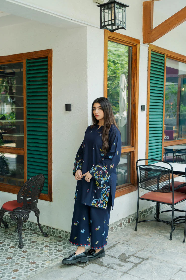 BrandsInn-2PC DHANAK EMBROIDERED SHIRT WITH DHANAK EMBROIDRED TROUSER-BI-136