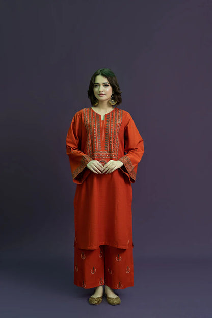 BrandsInn-2PC DHANAK EMBROIDERED SHIRT WITH DHANAK EMBROIDERED TROUSER-BI-4099