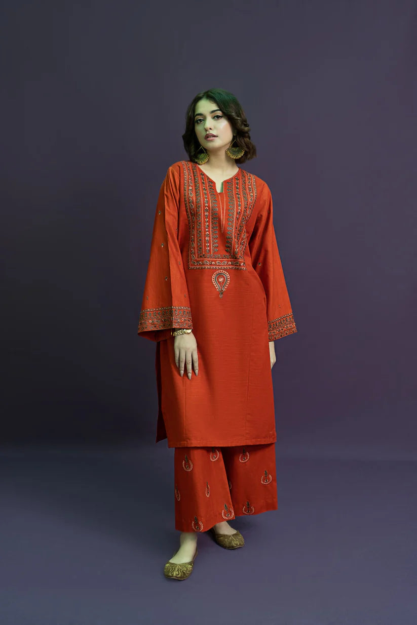 BrandsInn-2PC DHANAK EMBROIDERED SHIRT WITH DHANAK EMBROIDERED TROUSER-BI-4099