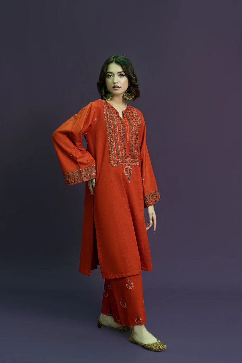 BrandsInn-2PC DHANAK EMBROIDERED SHIRT WITH DHANAK EMBROIDERED TROUSER-BI-4099