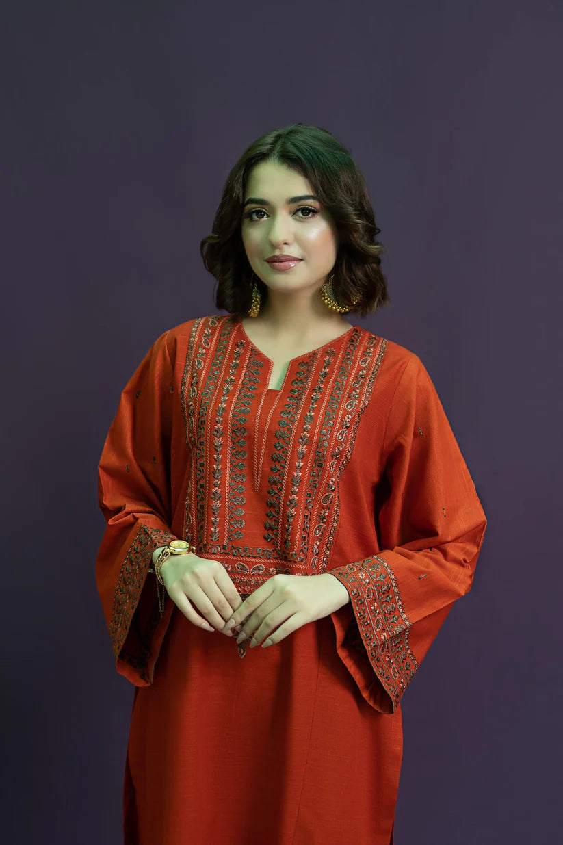 BrandsInn-2PC DHANAK EMBROIDERED SHIRT WITH DHANAK EMBROIDERED TROUSER-BI-4099