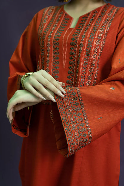 BrandsInn-2PC DHANAK EMBROIDERED SHIRT WITH DHANAK EMBROIDERED TROUSER-BI-4099