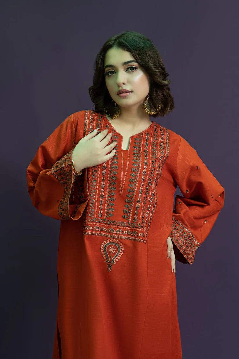 BrandsInn-2PC DHANAK EMBROIDERED SHIRT WITH DHANAK EMBROIDERED TROUSER-BI-4099