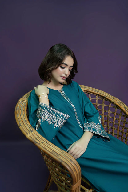 BrandsInn-2PC DHANAK EMBROIDERED SHIRT AND EMBROIDRED TROUSER-BIC-113