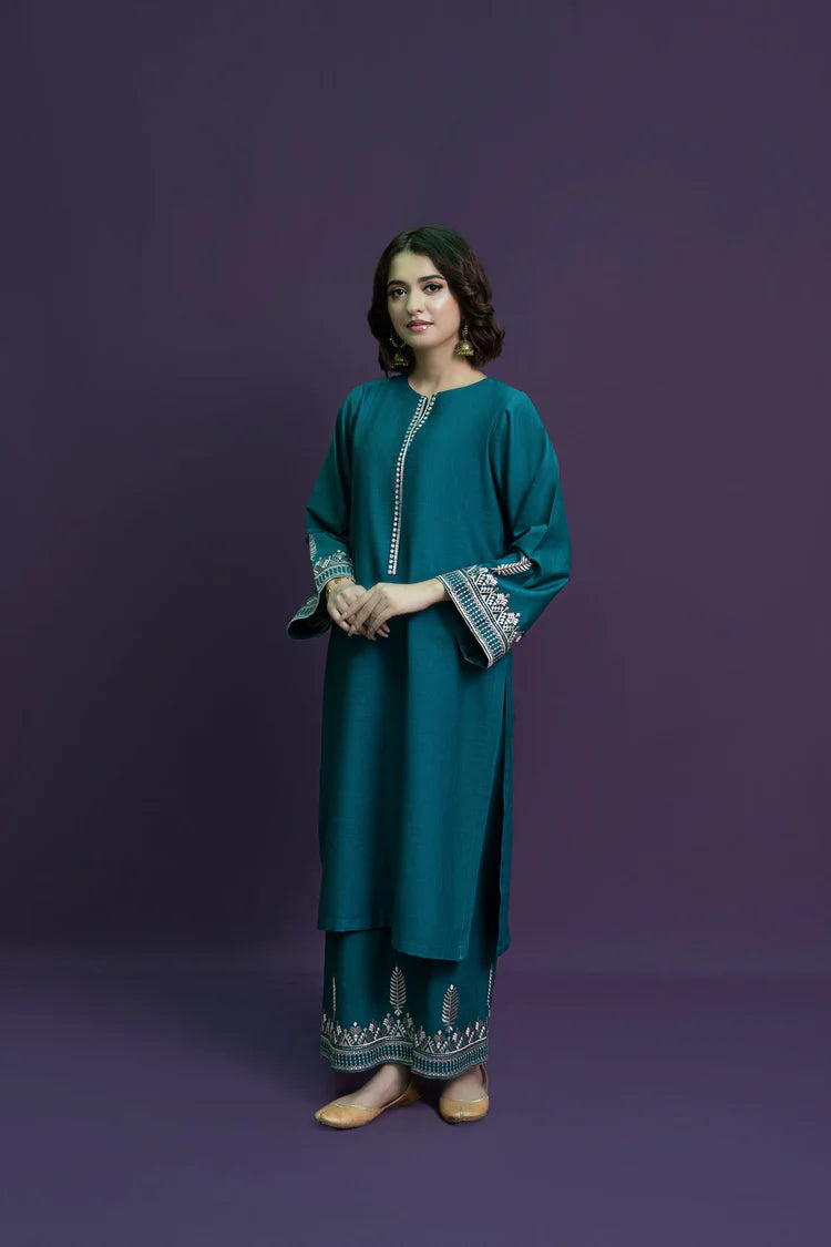 BrandsInn-2PC DHANAK EMBROIDERED SHIRT AND EMBROIDRED TROUSER-BIC-113
