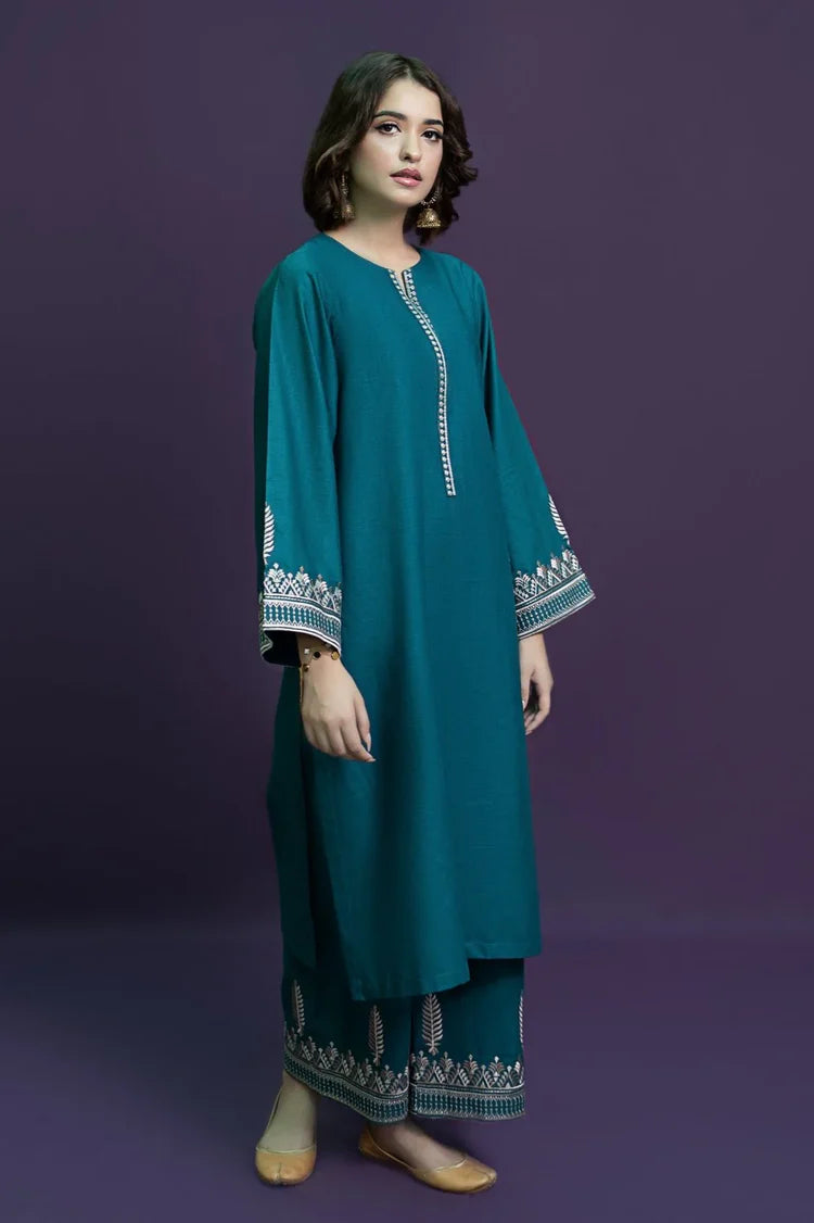 BrandsInn-2PC DHANAK EMBROIDERED SHIRT AND EMBROIDRED TROUSER-BIC-113