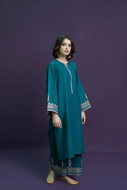 BrandsInn-2PC DHANAK EMBROIDERED SHIRT AND EMBROIDRED TROUSER-BIC-113