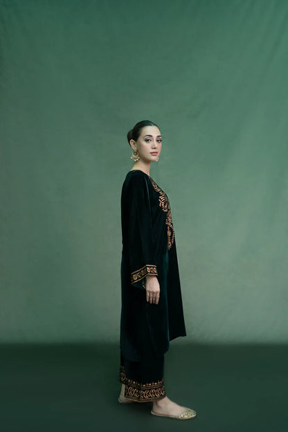 URGE - 2PC Velvet Heavy Embroidered Shirt With Velvet Heavy Embroidered Trouser -ADR-D20-BI-4093