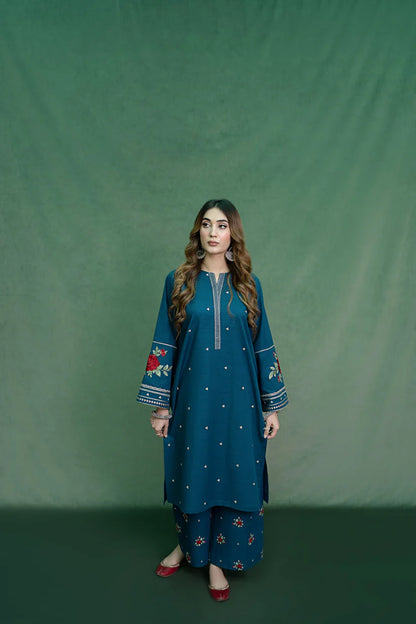 BrandsInn-2PC DHANAK EMBROIDRED SHIRT WITH DHANAK EMBROIDRED TROUSER-4152