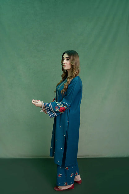 BrandsInn-2PC DHANAK EMBROIDRED SHIRT WITH DHANAK EMBROIDRED TROUSER-4152