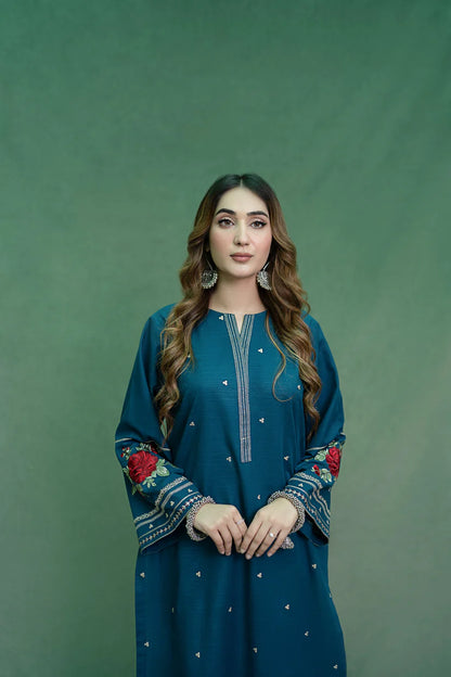 BrandsInn-2PC DHANAK EMBROIDRED SHIRT WITH DHANAK EMBROIDRED TROUSER-4152