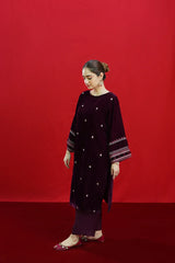 BrandsInn-2PC VELVET EMBROIDERED SHIRT WITH VELEVT EMBROIDERED SLEEVES-D-19-MICROO-9000-BIC-4023