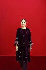 BrandsInn-2PC VELVET EMBROIDERED SHIRT WITH VELEVT EMBROIDERED SLEEVES-D-19-MICROO-9000-BIC-4023