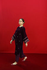 BrandsInn-2PC VELVET EMBROIDERED SHIRT WITH VELEVT EMBROIDERED SLEEVES-D-19-MICROO-9000-BIC-4023