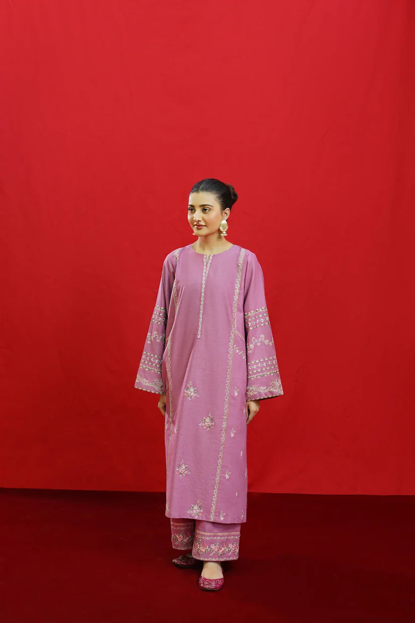BrandsInn-3PC KHADDAR EMBROIDRED SHIRT WITH WOOL PRINTED SHAWL & EMB TROUSER-BI-4057