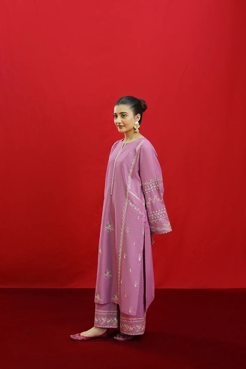 BrandsInn-3PC KHADDAR EMBROIDRED SHIRT WITH WOOL PRINTED SHAWL & EMB TROUSER-BI-4057