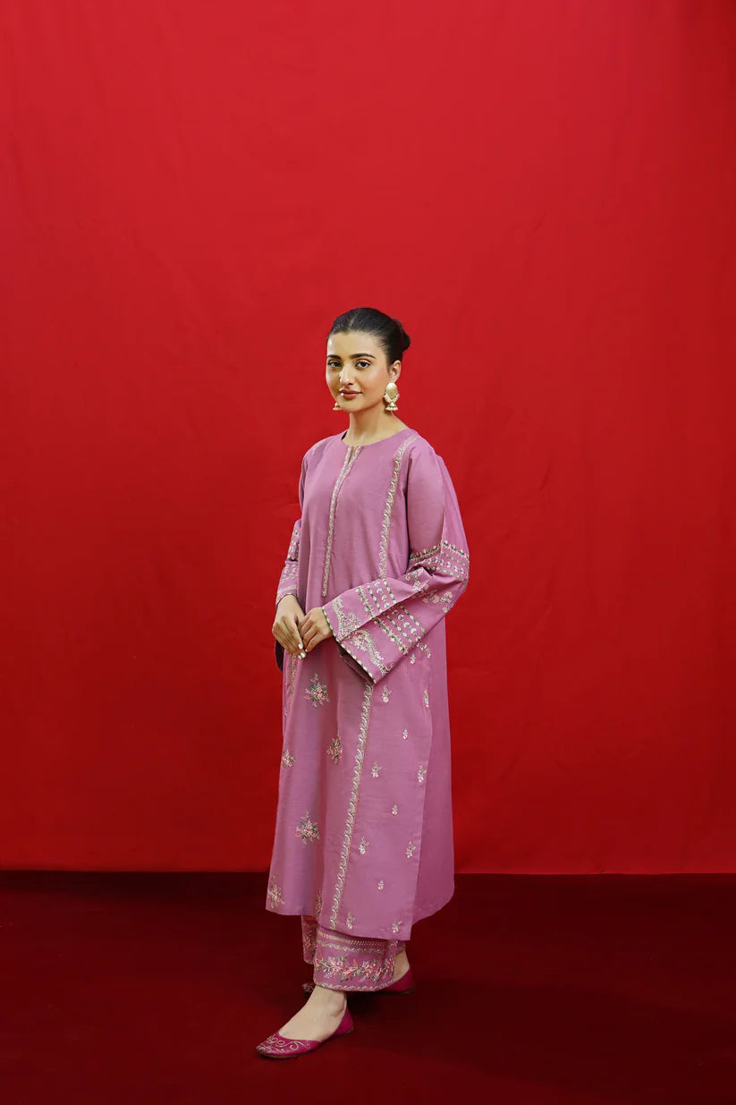 BrandsInn-3PC KHADDAR EMBROIDRED SHIRT WITH WOOL PRINTED SHAWL & EMB TROUSER-BI-4057