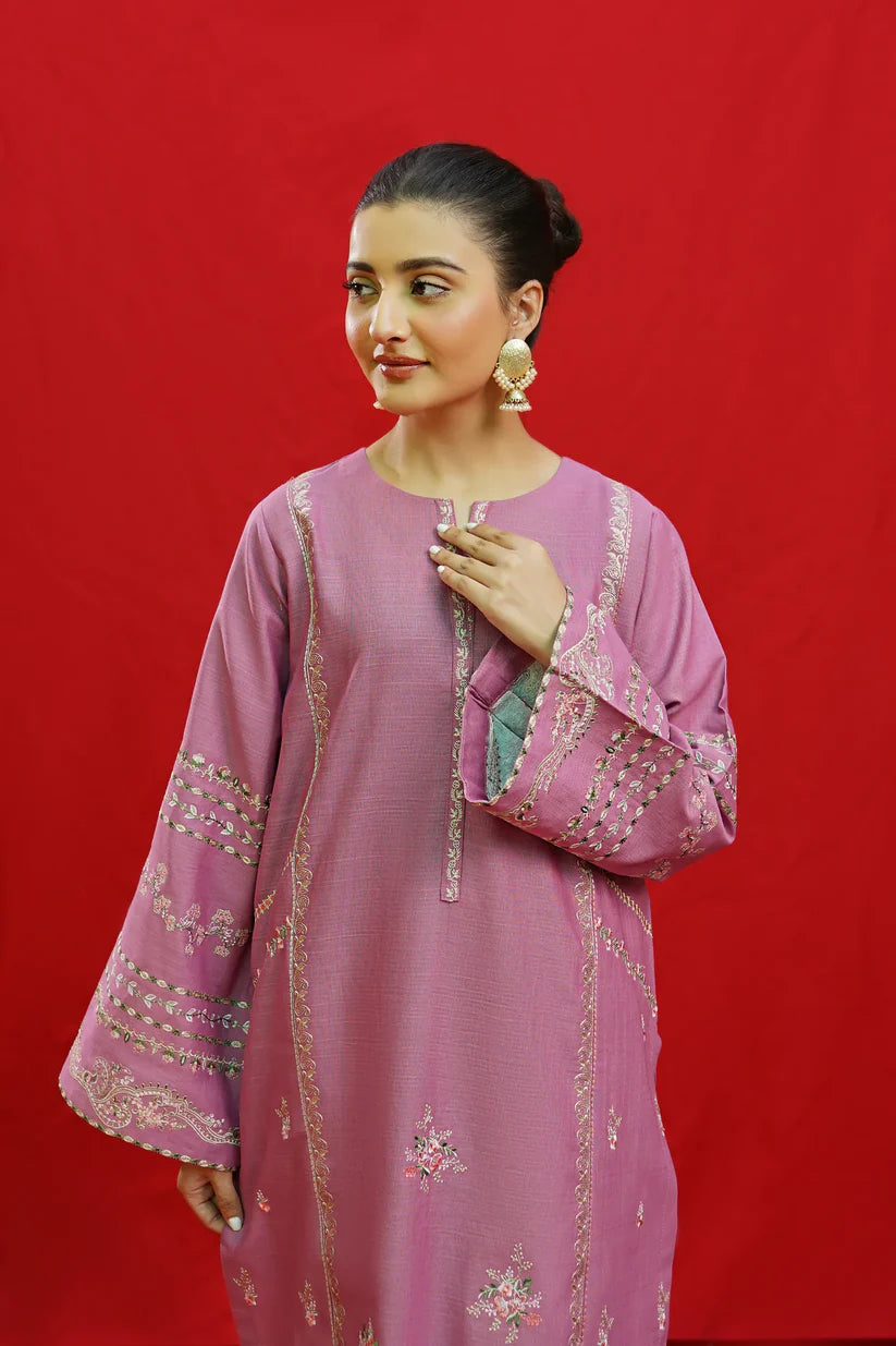 BrandsInn-3PC KHADDAR EMBROIDRED SHIRT WITH WOOL PRINTED SHAWL & EMB TROUSER-BI-4057