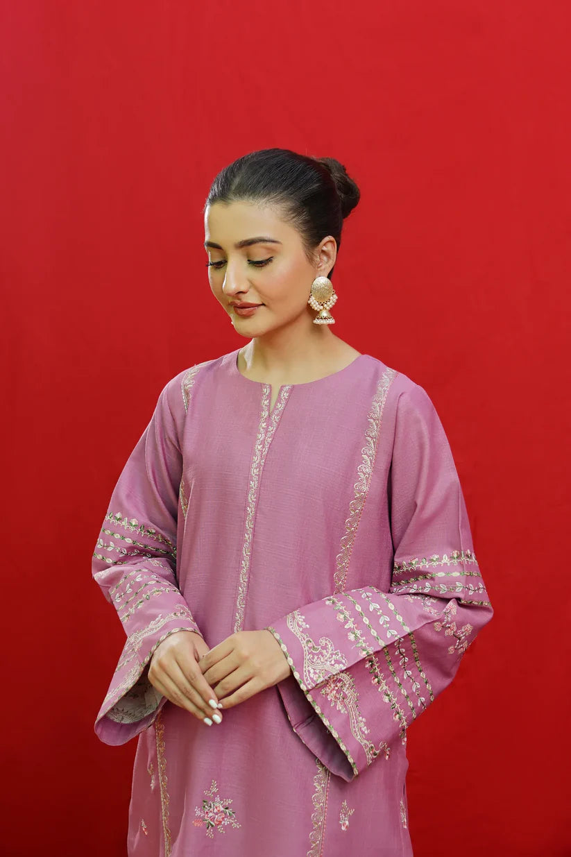 BrandsInn-3PC KHADDAR EMBROIDRED SHIRT WITH WOOL PRINTED SHAWL & EMB TROUSER-BI-4057