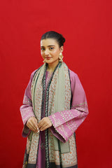 BrandsInn-3PC KHADDAR EMBROIDRED SHIRT WITH WOOL PRINTED SHAWL & EMB TROUSER-BI-4057