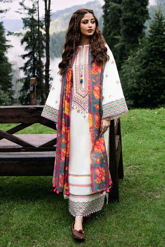 BrandsInn- 3PC DHANAK EMBROIDERED SHIRT WITH WOOL PRINT SHAWL AND TROUSER-BIC-4015