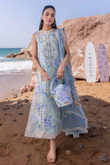 BrandsInn-3PC LAWN PRINTED EMB SHIRT WITH SILK PRINTED EMB DUPATTA AND TROUSER-BI-026