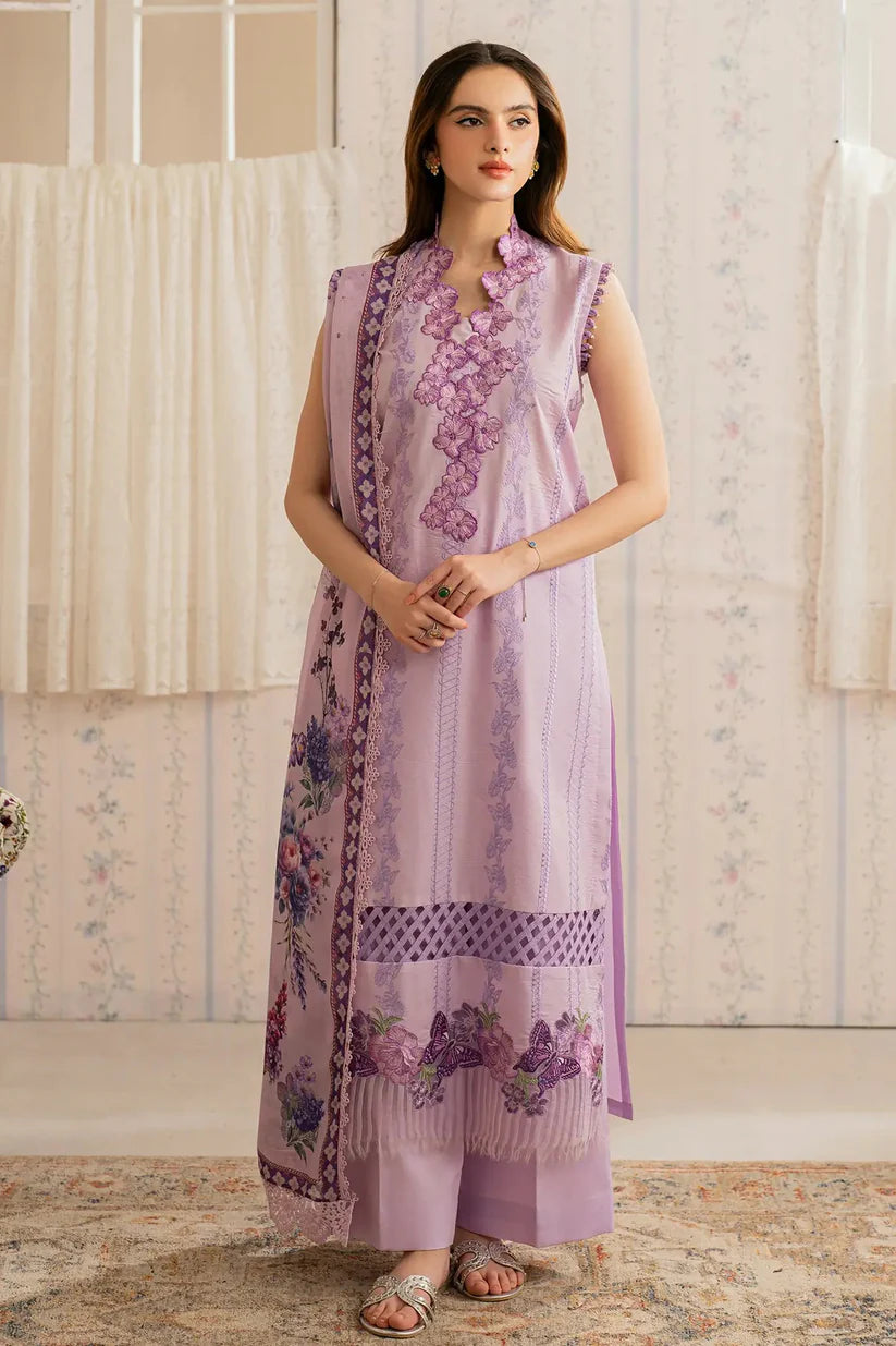 BrandsInn-3PC LAWN EMBROIDERED SHIRT WITH MONARK PRINTED DUPATTA AND TROUSER-BI-349