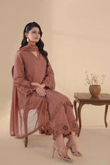 BrandsInn-3PC DHANAK EMBROIDERED SHIRT WITH KHADDI NET EMB DUPATTA AND TROUSER-BI-4263
