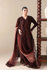 BrandsInn-3PC DHANAK EMBROIDERED SHIRT WITH WOOL PRINT EMBROIDERED SHAWL AND TROUSER -BI-5176