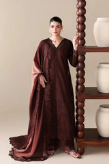 BrandsInn-3PC DHANAK EMBROIDERED SHIRT WITH WOOL PRINT EMBROIDERED SHAWL AND TROUSER -BI-5176