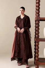 BrandsInn-3PC DHANAK EMBROIDERED SHIRT WITH WOOL PRINT EMBROIDERED SHAWL AND TROUSER -BI-5176
