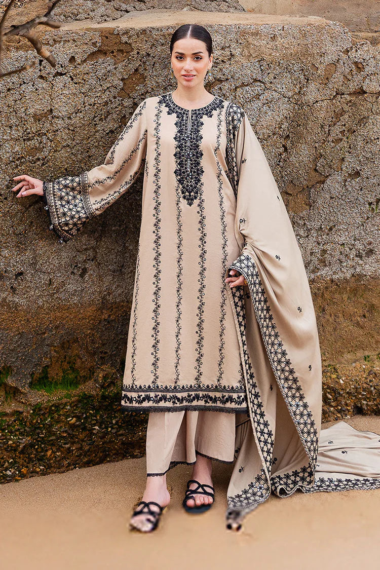 BrandsInn-3PC DHANAK EMBROIDERED SHIRT WITH DHANAK EMBROIDERED SHAWL AND TROUSER BI-4337
